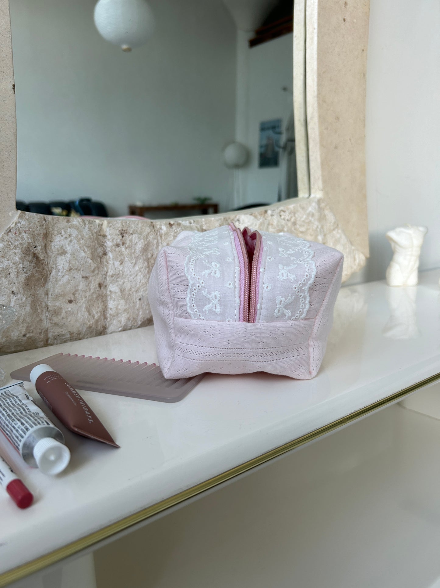 Pointelle Pink Makeup Pouch